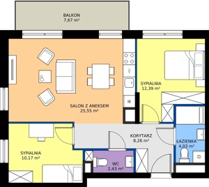 3 pokoje, mieszkanie 62,83 m², piętro 2, oferta nr B.2M04, Foresteria Etap B, Gdynia, Wielki Kack, Kacze Buki, ul. Bieszczadzka