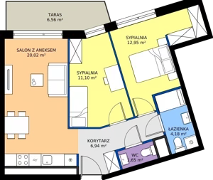 3 pokoje, mieszkanie 56,84 m², piętro 1, oferta nr B.1M13, Foresteria Etap B, Gdynia, Wielki Kack, Kacze Buki, ul. Bieszczadzka