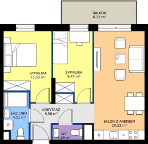 3 pokoje, mieszkanie 54,00 m², piętro 5, oferta nr B.5M11, Foresteria Etap B, Gdynia, Wielki Kack, Kacze Buki, ul. Bieszczadzka