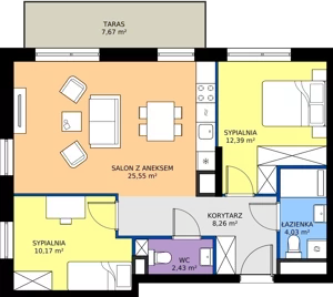 3 pokoje, mieszkanie 62,83 m², piętro 1, oferta nr B.1M04, Foresteria Etap B, Gdynia, Wielki Kack, Kacze Buki, ul. Bieszczadzka