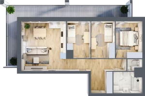 4 pokoje, mieszkanie 70,44 m², piętro 1, oferta nr B1, Warszawski Świt Etap VIII, Warszawa, Targówek, Bródno, ul. Warszawski Świt 5