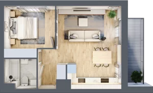 2 pokoje, mieszkanie 41,96 m², piętro 6, oferta nr B1, Warszawski Świt Etap VIII, Warszawa, Targówek, Bródno, ul. Warszawski Świt 5