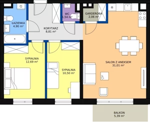 3 pokoje, mieszkanie 75,51 m², piętro 1, oferta nr C-112, Przewóz 4, Kraków, Podgórze, Płaszów, ul. Przewóz 4