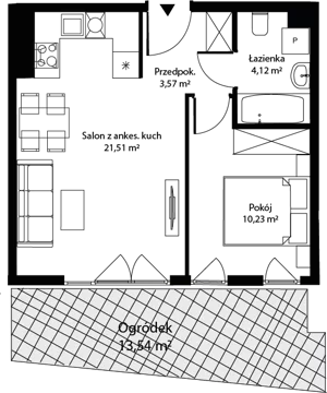2 pokoje, mieszkanie 39,43 m², parter, oferta nr mieszkanie 1, Bytkowska 4.0, Katowice, Wełnowiec-Józefowiec, ul. Bytkowska