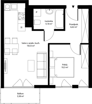 2 pokoje, mieszkanie 40,63 m², piętro 4, oferta nr mieszkanie 24, Bytkowska 4.0, Katowice, Wełnowiec-Józefowiec, ul. Bytkowska