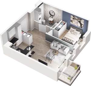 2 pokoje, mieszkanie 40,55 m², piętro 3, oferta nr D42, Na Koszutce II, Katowice, Śródmieście, Koszutka, ul. Słoneczna 1