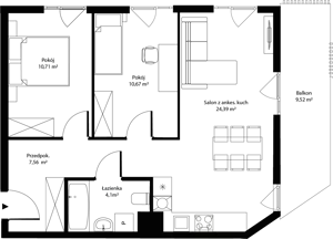 3 pokoje, mieszkanie 57,43 m², piętro 1, oferta nr mieszkanie 10, Bytkowska 4.0, Katowice, Wełnowiec-Józefowiec, ul. Bytkowska