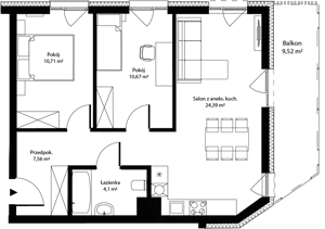 3 pokoje, mieszkanie 57,43 m², piętro 4, oferta nr mieszkanie 27, Bytkowska 4.0, Katowice, Wełnowiec-Józefowiec, ul. Bytkowska