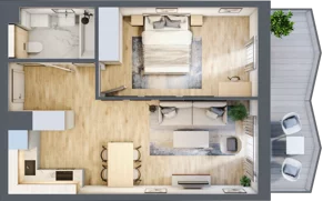 2 pokoje, mieszkanie 43,29 m², piętro 3, oferta nr 49, Semiramis, Katowice, Dąbrówka Mała, ul. Wiertnicza