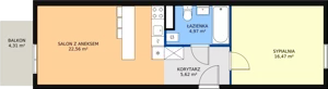 2 pokoje, mieszkanie 49,62 m², piętro 2, oferta nr B2.3, Enklawa Bukowa II, Kraków, Podgórze, Rybitwy, ul. Bukowa 65 i 69
