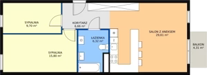 3 pokoje, mieszkanie 68,09 m², piętro 1, oferta nr B1.22, Enklawa Bukowa II, Kraków, Podgórze, Rybitwy, ul. Bukowa 65 i 69