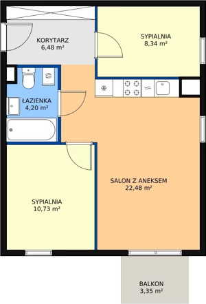3 pokoje, mieszkanie 52,23 m², piętro 1, oferta nr B1.17, Enklawa Bukowa II, Kraków, Podgórze, Rybitwy, ul. Bukowa 65 i 69