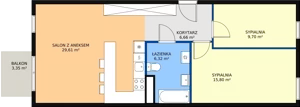 3 pokoje, mieszkanie 68,09 m², piętro 1, oferta nr B1.1, Enklawa Bukowa II, Kraków, Podgórze, Rybitwy, ul. Bukowa 65 i 69