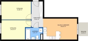 3 pokoje, mieszkanie 64,69 m², piętro 3, oferta nr C3.13, Enklawa Bukowa II, Kraków, Podgórze, Rybitwy, ul. Bukowa 65 i 69