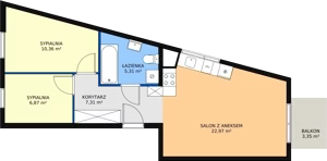 3 pokoje, mieszkanie 52,82 m², piętro 3, oferta nr C3.11, Enklawa Bukowa II, Kraków, Podgórze, Rybitwy, ul. Bukowa 65 i 69