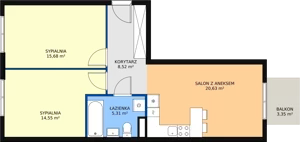 3 pokoje, mieszkanie 64,69 m², piętro 2, oferta nr C2.13, Enklawa Bukowa II, Kraków, Podgórze, Rybitwy, ul. Bukowa 65 i 69