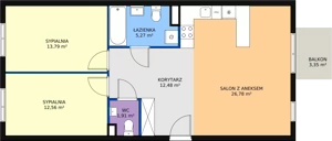 3 pokoje, mieszkanie 72,79 m², piętro 2, oferta nr C2.10, Enklawa Bukowa II, Kraków, Podgórze, Rybitwy, ul. Bukowa 65 i 69