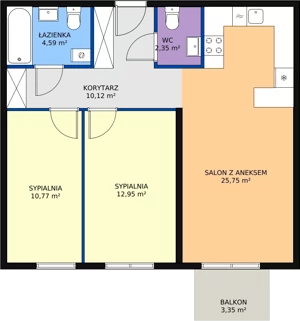 3 pokoje, mieszkanie 66,53 m², piętro 1, oferta nr C1.5, Enklawa Bukowa II, Kraków, Podgórze, Rybitwy, ul. Bukowa 65 i 69