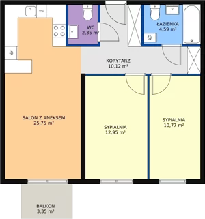 3 pokoje, mieszkanie 66,53 m², piętro 1, oferta nr C1.4, Enklawa Bukowa II, Kraków, Podgórze, Rybitwy, ul. Bukowa 65 i 69