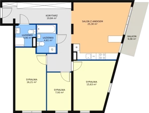 4 pokoje, mieszkanie 92,98 m², piętro 1, oferta nr C1.1, Enklawa Bukowa II, Kraków, Podgórze, Rybitwy, ul. Bukowa 65 i 69