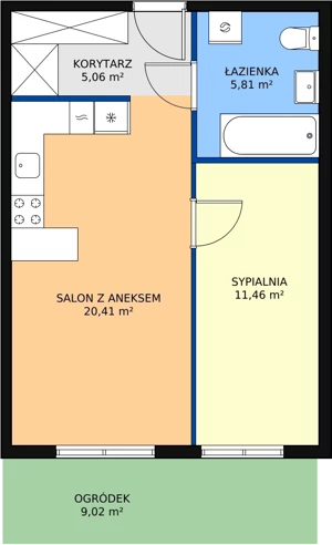 2 pokoje, mieszkanie 42,74 m², parter, oferta nr C0.7, Enklawa Bukowa II, Kraków, Podgórze, Rybitwy, ul. Bukowa 65 i 69