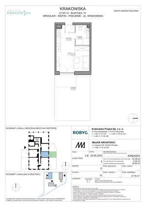 1 pokój, mieszkanie 25,39 m², parter, oferta nr KR6/A/0/2, Apartamenty Krakowska 6, Wrocław, Przedmieście Oławskie, Krzyki, ul. Krakowska