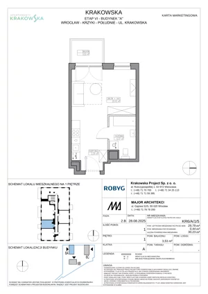 1 pokój, mieszkanie 29,79 m², piętro 1, oferta nr KR6/A/1/5, Apartamenty Krakowska 6, Wrocław, Przedmieście Oławskie, Krzyki, ul. Krakowska