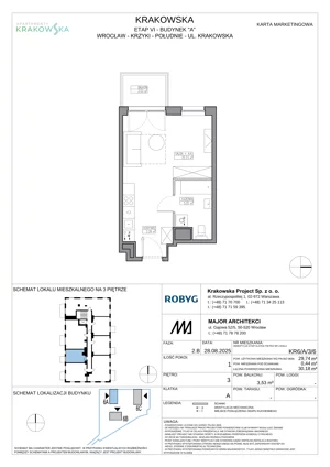 1 pokój, mieszkanie 29,74 m², piętro 3, oferta nr KR6/A/3/6, Apartamenty Krakowska 6, Wrocław, Przedmieście Oławskie, Krzyki, ul. Krakowska