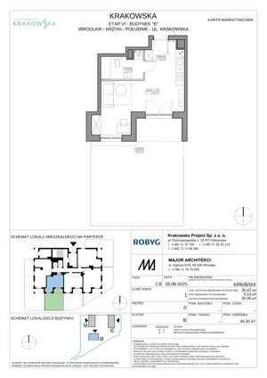 1 pokój, mieszkanie 30,42 m², parter, oferta nr KR6/B/0/4, Apartamenty Krakowska 6, Wrocław, Przedmieście Oławskie, Krzyki, ul. Krakowska
