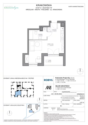 1 pokój, mieszkanie 30,42 m², piętro 1, oferta nr KR6/B/1/4, Apartamenty Krakowska 6, Wrocław, Przedmieście Oławskie, Krzyki, ul. Krakowska