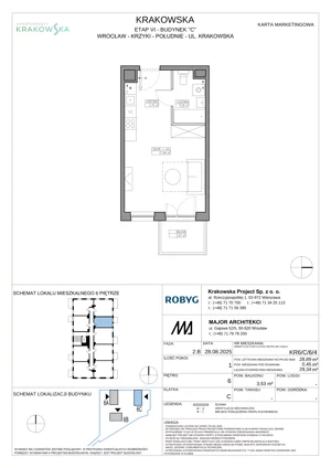 1 pokój, mieszkanie 28,89 m², piętro 6, oferta nr KR6/C/6/4, Apartamenty Krakowska 6, Wrocław, Przedmieście Oławskie, Krzyki, ul. Krakowska