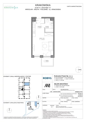 1 pokój, mieszkanie 28,89 m², piętro 7, oferta nr KR6/C/7/4, Apartamenty Krakowska 6, Wrocław, Przedmieście Oławskie, Krzyki, ul. Krakowska