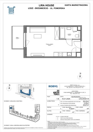1 pokój, mieszkanie 28,22 m², piętro 1, oferta nr LH/LHA/D/1/4, Lira House, Łódź, Śródmieście, ul. Pomorska