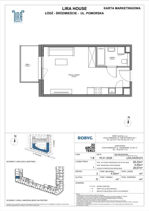 1 pokój, mieszkanie 28,22 m², piętro 2, oferta nr LH/LHA/D/2/3, Lira House, Łódź, Śródmieście, ul. Pomorska