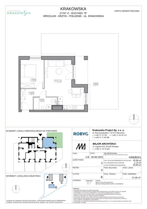2 pokoje, mieszkanie 45,66 m², parter, oferta nr KR6/B/0/1, Apartamenty Krakowska 6, Wrocław, Przedmieście Oławskie, Krzyki, ul. Krakowska