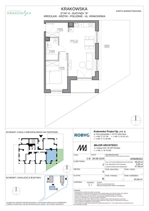 2 pokoje, mieszkanie 46,63 m², parter, oferta nr KR6/B/0/2, Apartamenty Krakowska 6, Wrocław, Przedmieście Oławskie, Krzyki, ul. Krakowska