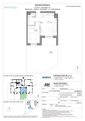 2 pokoje, mieszkanie 38,91 m², piętro 3, oferta nr KR6/A/3/3, Apartamenty Krakowska 6, Wrocław, Przedmieście Oławskie, Krzyki, ul. Krakowska