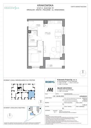 2 pokoje, mieszkanie 46,63 m², piętro 5, oferta nr KR6/B/5/2, Apartamenty Krakowska 6, Wrocław, Przedmieście Oławskie, Krzyki, ul. Krakowska