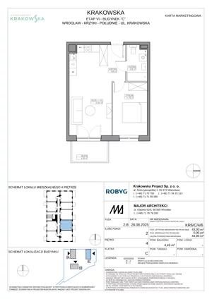 2 pokoje, mieszkanie 43,90 m², piętro 4, oferta nr KR6/C/4/6, Apartamenty Krakowska 6, Wrocław, Przedmieście Oławskie, Krzyki, ul. Krakowska