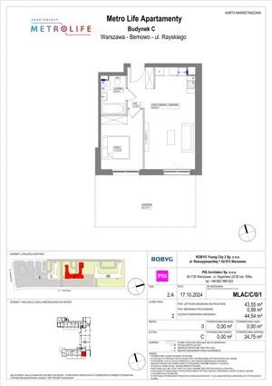 2 pokoje, mieszkanie 43,55 m², parter, oferta nr MLAC/C/0/1, Metro Life Apartamenty CD, Warszawa, Bemowo, Chrzanów, ul. Rayskiego