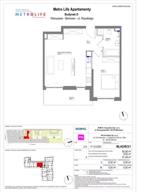 2 pokoje, mieszkanie 50,56 m², piętro 3, oferta nr MLAD/B/3/1, Metro Life Apartamenty CD, Warszawa, Bemowo, Chrzanów, ul. Rayskiego