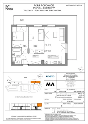 3 pokoje, mieszkanie 61,32 m², piętro 1, oferta nr PPO/P/B/1/4, Port Popowice IVa, Wrocław, Pilczyce-Kozanów-Popowice Północne, Popowice, ul. Białowieska