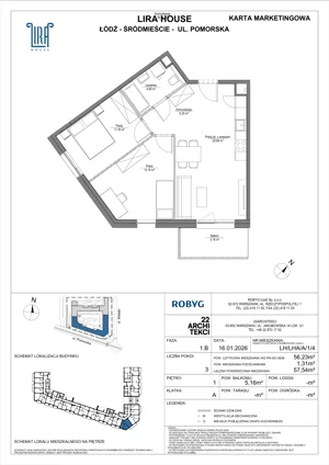 3 pokoje, mieszkanie 56,23 m², piętro 1, oferta nr LH/LHA/A/1/4, Lira House, Łódź, Śródmieście, ul. Pomorska