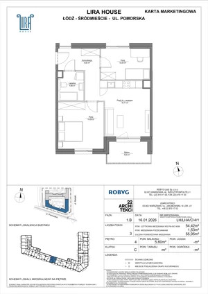 3 pokoje, mieszkanie 54,42 m², piętro 4, oferta nr LH/LHA/C/4/1, Lira House, Łódź, Śródmieście, ul. Pomorska