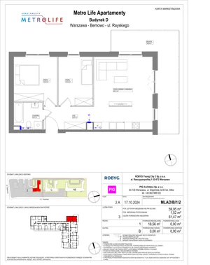 3 pokoje, mieszkanie 59,95 m², piętro 1, oferta nr MLAD/B/1/2, Metro Life Apartamenty CD, Warszawa, Bemowo, Chrzanów, ul. Rayskiego