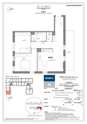 3 pokoje, mieszkanie 63,08 m², piętro 1, oferta nr MC/G/A/1/1, Modern City etap G, Warszawa, Bemowo, Chrzanów, ul. Szeligowska