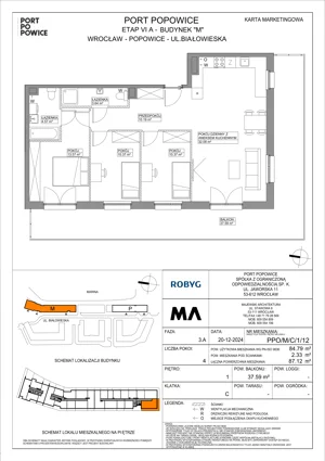 4 pokoje, mieszkanie 84,79 m², piętro 1, oferta nr PPO/M/C/1/12, Port Popowice IVa, Wrocław, Pilczyce-Kozanów-Popowice Północne, Popowice, ul. Białowieska