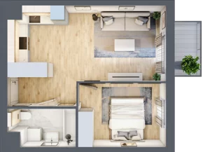 2 pokoje, mieszkanie 38,73 m², piętro 1, oferta nr KR8/C/1/8, Apartamenty Krakowska 8, Wrocław, Przedmieście Oławskie, Krzyki, ul. Krakowska