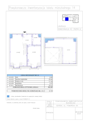 3 pokoje, apartament 88,08 m², piętro 4, oferta nr A.14, Gaja Park, Gdańsk, Żabianka-Wejhera-Jelitkowo-Tysiąclecia, Jelitkowo, ul. Pomorska 68, 66, 64