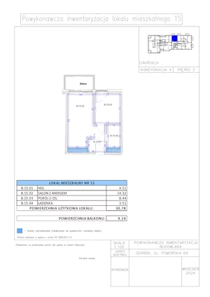 2 pokoje, apartament 30,78 m², piętro 3, oferta nr B.15, Gaja Park, Gdańsk, Żabianka-Wejhera-Jelitkowo-Tysiąclecia, Jelitkowo, ul. Pomorska 68, 66, 64